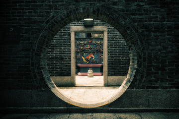 Round doorway at the Pak Tai Temple on Cheung Chau Island in Hong Kong, China