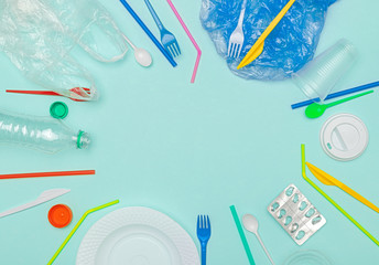 Circle from plastic utensils and packages