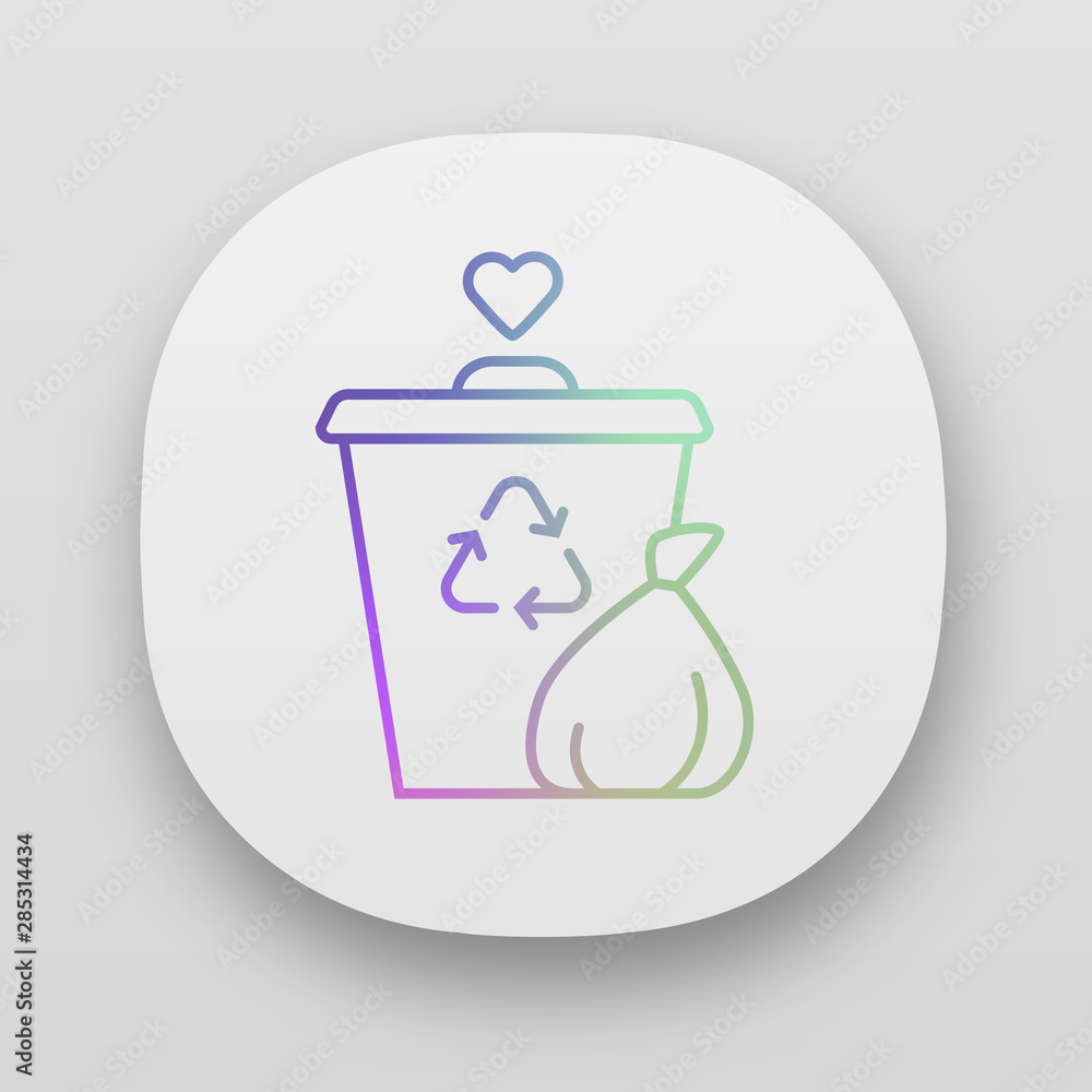 Poster garbage disposal app icon. waste management program. help sorting litter. social activity for trash 