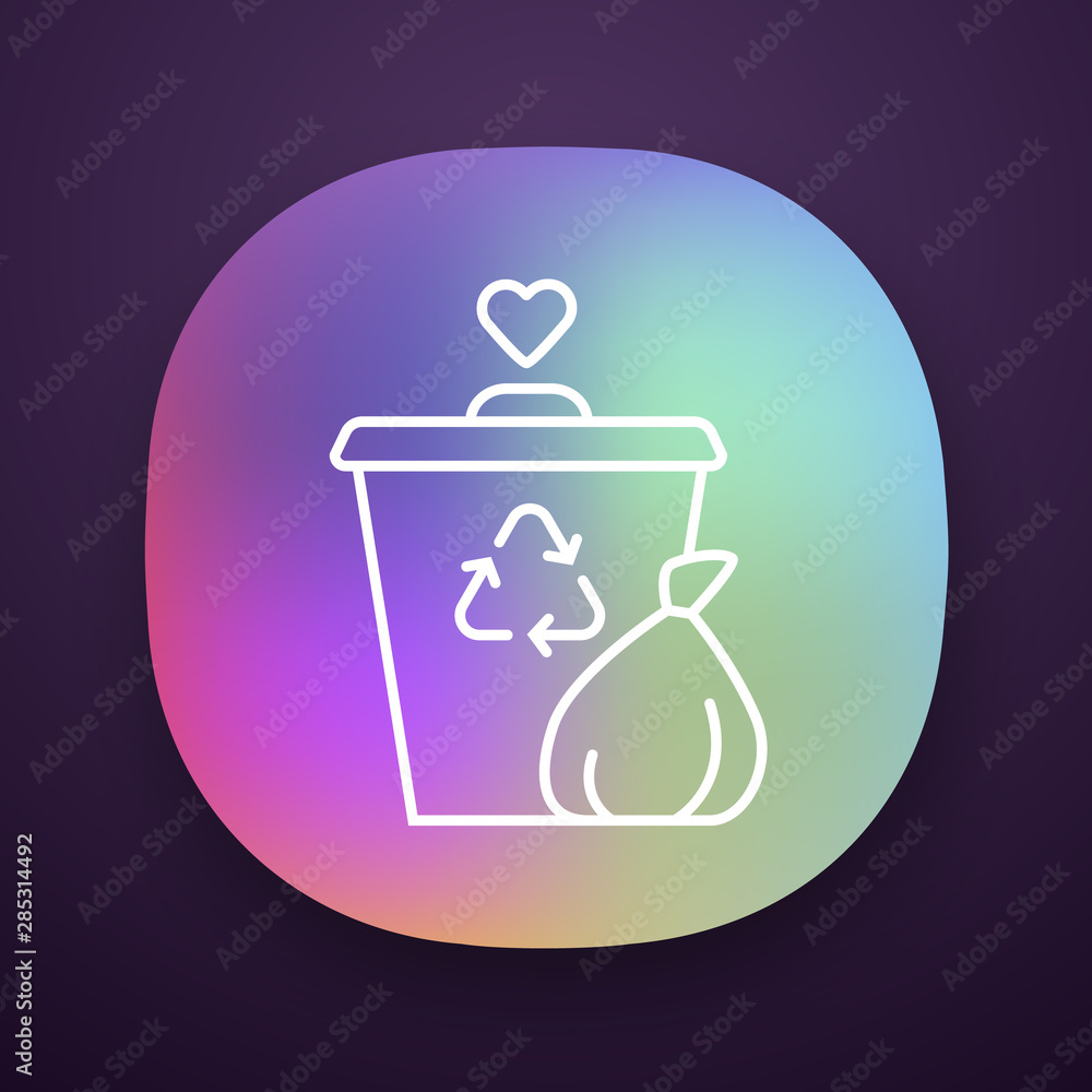Poster garbage disposal app icon. waste management volunteer program. help sorting litter. recycling and co