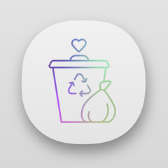 Garbage disposal app icon. Waste management program. Help sorting litter. Social activity for trash collection. UI/UX user interface. Web or mobile applications. Vector isolated illustrations