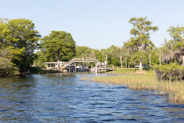 Bridge at Middleton's Fish Camp at Blue Cypress Lake, Florida.