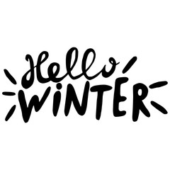 hand drawn Happy New Year font lettering caligraphy. Vector back and white simple illustration