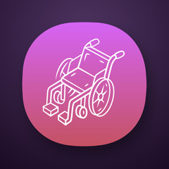 Manual wheelchair app icon. Wheel chair, mobility aid for disabled, invalid, handicapped people with special needs. UI/UX user interface. Web or mobile application. Vector isolated illustration