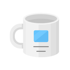 Personal cup, ceramic utensil flat design color icon. Crockery, kitchen set item isolated vector illustration. Office worker signed mug with drink, tableware accessory. Corporate identity, merchandise