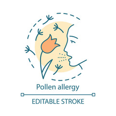 Pollen allergy concept icon. Hay fever idea thin line illustration. Allergic asthma, rhinitis caused by plants pollen. Seasonal respiratory disease. Vector isolated outline drawing. Editable stroke