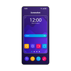 Screenshot taking tool smartphone interface vector template. Mobile app page color design layout. Camera display capturing software screen. Flat UI for application. Focus finder phone display