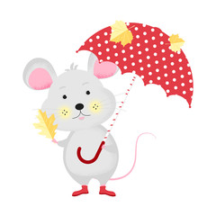 Isolated cute cartoon Mouse with umbrella