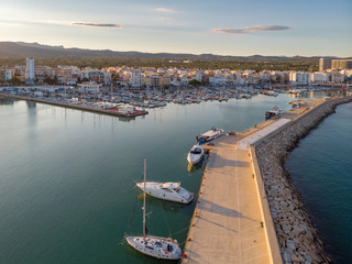 View of L'Ampolla port, Catalonia, Spain. Drone aerial HDR-photo