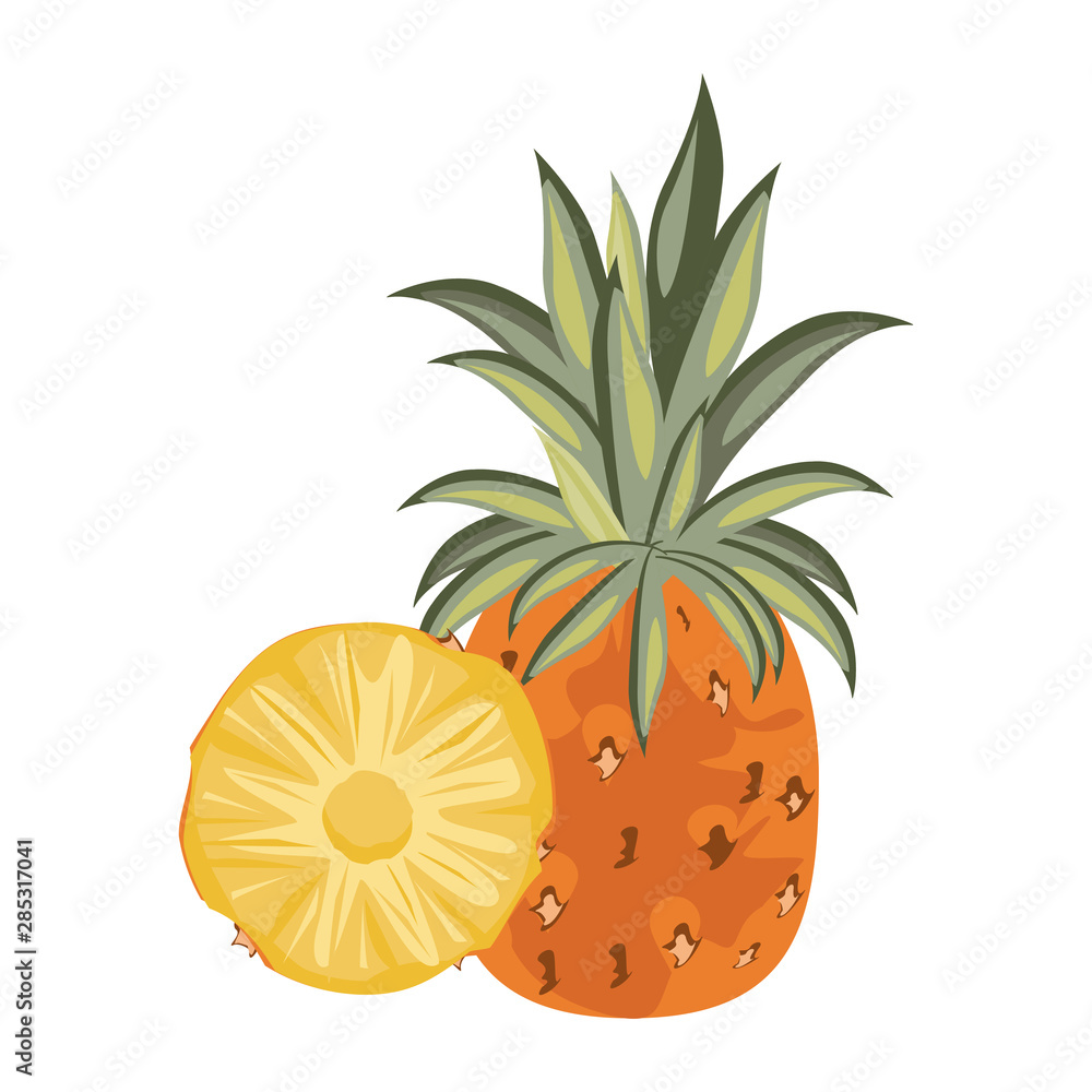 Poster delicious fresh citrus pineapple cartoon