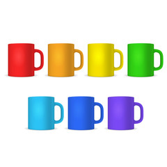 Realistic Detailed 3d Color Blank Cup Template Mockup Set. Vector