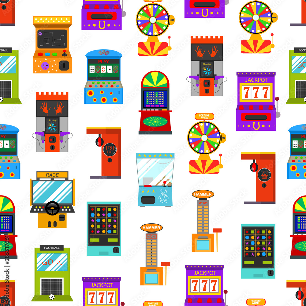 Poster cartoon color game machine seamless pattern background. vector