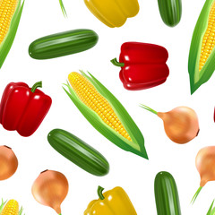 Realistic Detailed 3d Vegetables Seamless Pattern Background. Vector