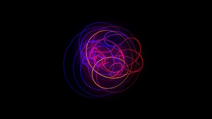 3d Illustration, The tangling of the neon line is devoid of direction and forming a lump in the center of the image.