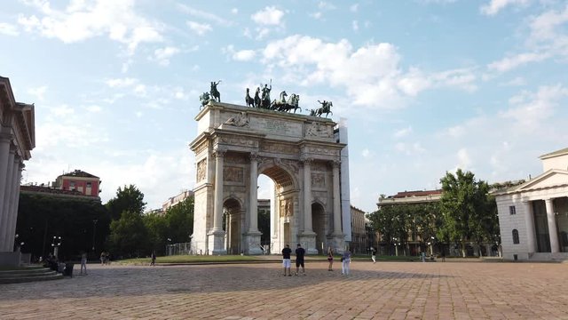 Arco della Pace near Sempione Park in Milan on a sunny day in August