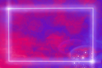 Gowing neon frame onabstract bokeh purple background, copy-space