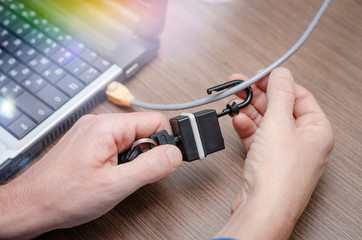 cyber security internet and networking concept. Concept of internet password security, data privacy, cybercrime prevention. Padlock on computer keyboard.