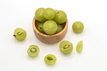 Phyllanthus emblica or Indian gooseberry fruits isolate on white background.Also known as emblic,emblic myrobalan,myrobalan.