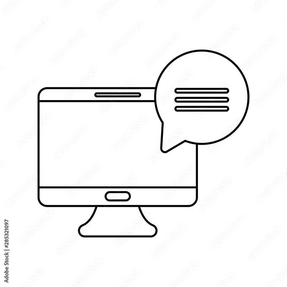 Poster desktop computer with speech bubble