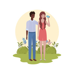 couple of people standing with landscape background