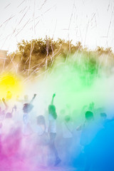 People enjoying the holi party. Indian festival of colors