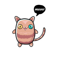 kawaii cute cat isolated on white background. Cartoon happy kitten with big eyes