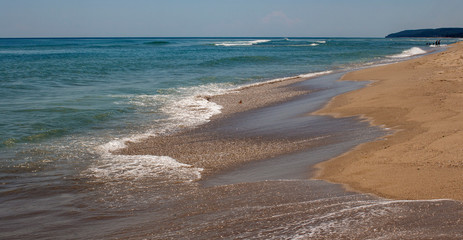 The beautiful beach near the mouth of the Kamchia River in August. Black Sea, Bulgaria.