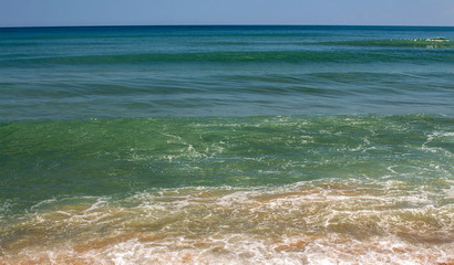 The beautiful colors of the Black Sea on the beach near the mouth of the river Kamchia. Black Sea, Bulgaria.
