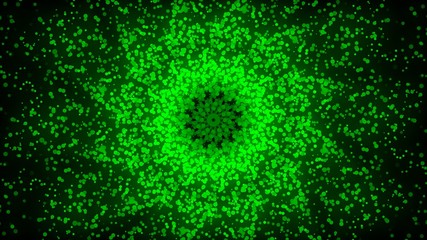 3d Illustration, The dispersion from the center of the green circular pellet has a recursive pattern.