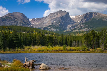 Sprague Lake and Mountain Peaks,  Rocky Mountain National Park, Colorado.