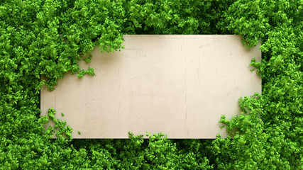 Summer banner, tree and leaves. 3d illustration, 3d rendering.