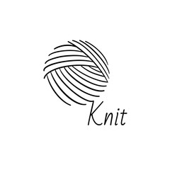 Illustration of yarn ball. For crocheting and knitting print, icons, web, logo, tags. Outline design. Isolated on white. 