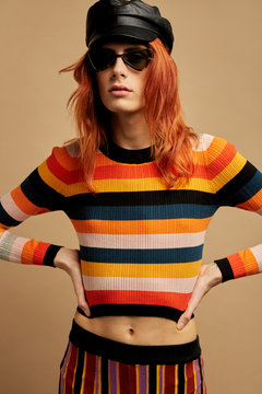 Fashion portrait androgynous woman standing