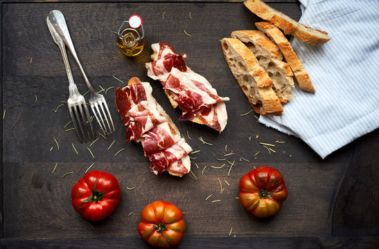 Iberian Ham, Bread and Tomato