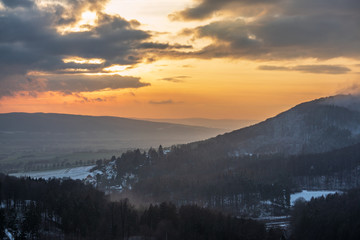 Sunset over village Rohdental in Germany .