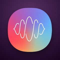 Abstract soundwave app icon. Audio wave curves. Voice recording, vibration, noise level. Music rhythm, volume waveform. UI/UX user interface. Web or mobile application. Vector isolated illustration
