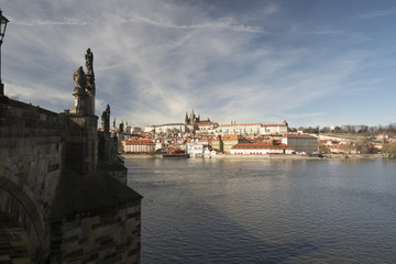 Fototapeta premium Karluv most bridge, Vltava river, Mala Strana and Hradcany with Prazsky hrad castle in Praha city in Czech republic