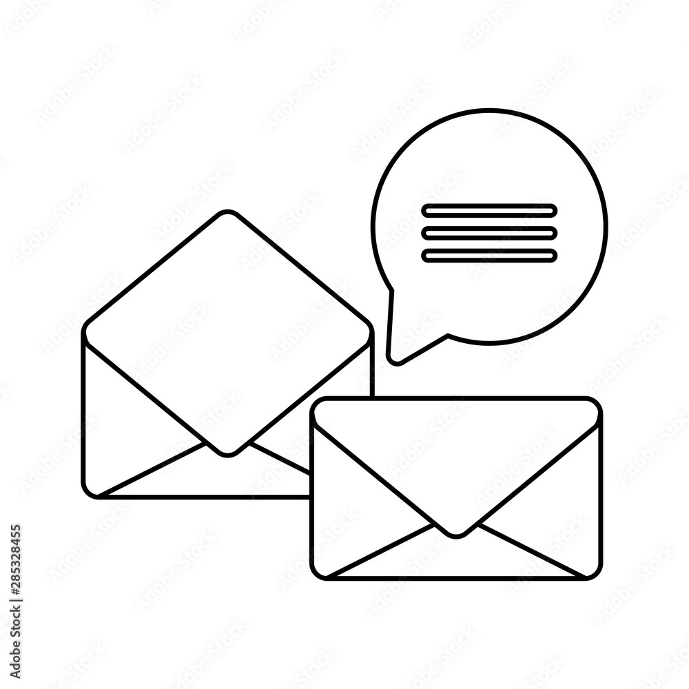 Poster envelopes open and closed with speech bubble