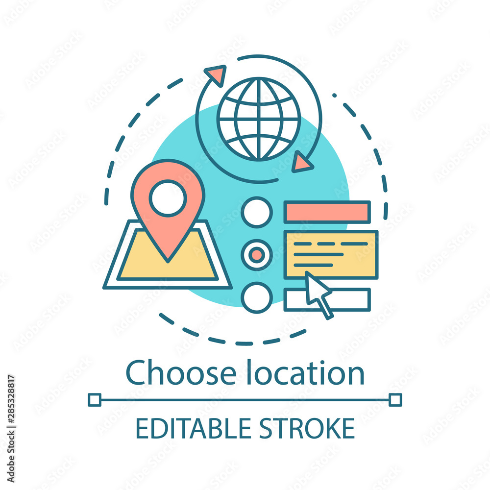 Poster choose location concept icon. planning travel destination idea thin line illustration. route choosin