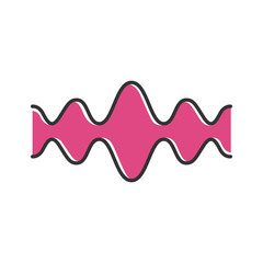 Pink fluid wave color icon. Flowing wavy lines. Music rhythm, soundwave. Equalizer, sound volume level abstract curve. Audio, stereo frequency, waveform. Isolated vector illustration