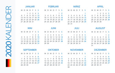 Calendar 2020 Horizontal - illustration. German version