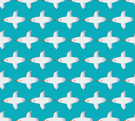 Fototapeta premium Seamless bird vector pattern. The background of the flying white Seagull in the blue sky. Cute cartoon style. Child pattern. Hand-drawn. For textile, fabric, packaging, wrapping paper,