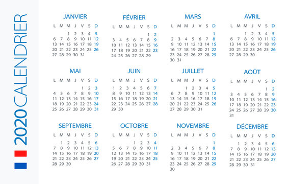 Calendar 2020 Horizontal - illustration. French version