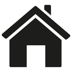 Black house with open door icon isolated on white background