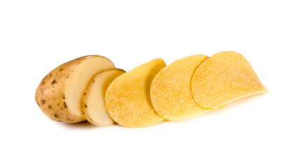 Potatoes and chips. On white background