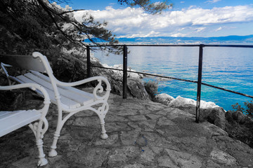 Bench on the beach of Adriatic sea in Croatia