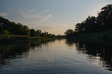 Landscape of nature series. Sunset time on the river.