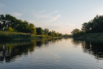 Fototapeta premium Landscape of nature series. Sunset time on the river.