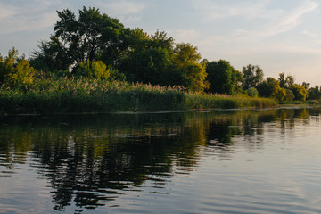 Fototapeta na wymiar Landscape of nature series. Sunset time on the river.