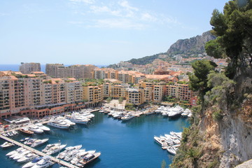 Fototapeta na wymiar Panoramic view on Fontvieille harbour in Monaco